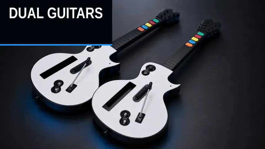 Two guitar controllers supplied with the Guitar Hero Package