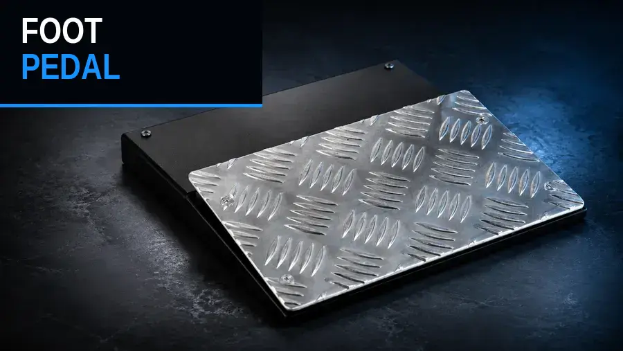 The Sinden foot pedal, a steel body with an aluminium tread plate