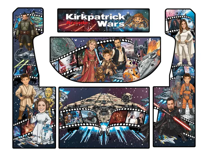 Flat artwork panels for Chris Kirkpatrick — Galactic Family Arcade