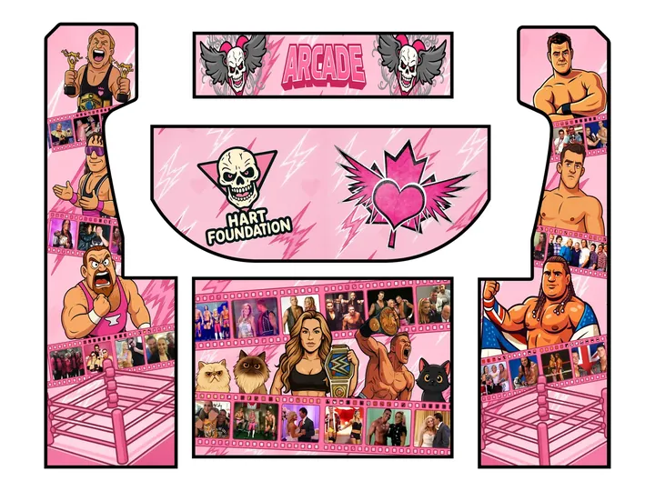 Flat artwork panels for Natalya & TJ Wilson — Hart Family Arcade