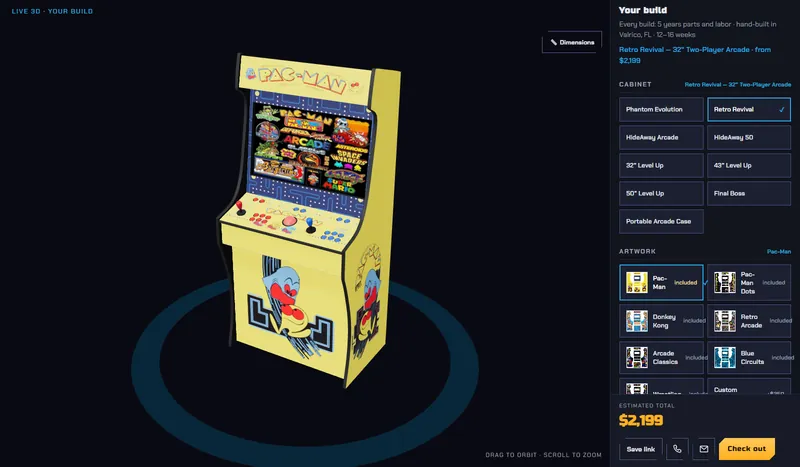 The Phantom 3D designer: a Retro Revival in Pac-Man artwork, the cabinet and artwork choices, and the live total